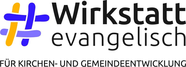 Logo der Wirkstatt evangelisch: Raute-Symbol, Text „Wirkstatt evangelisch – Für Kirchen- und Gemeindeentwicklung“